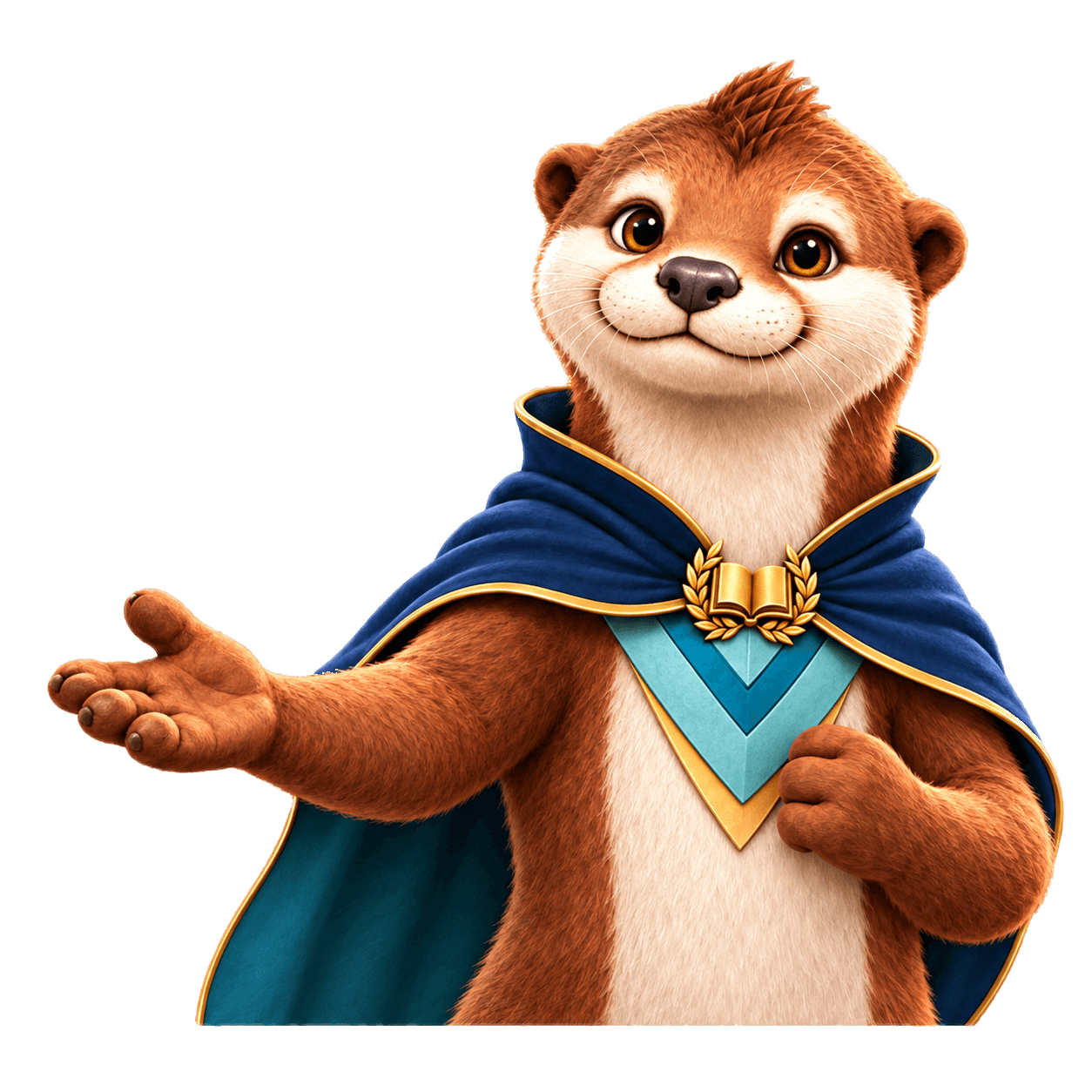 SchoolHero otter introducing Workflow and Peekadoo with an open-paw gesture